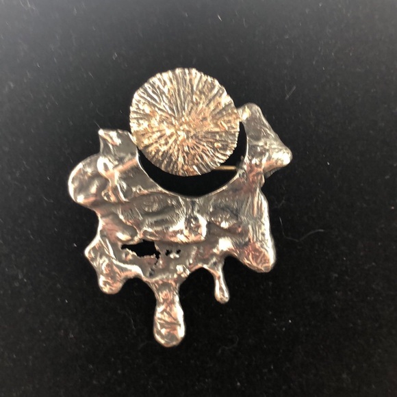 Sterling and 14 K Brutalist Brooch - Picture 2 of 8